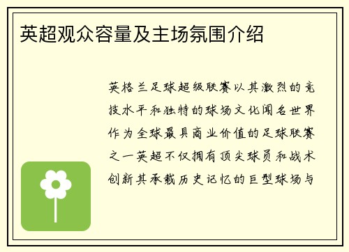 英超观众容量及主场氛围介绍